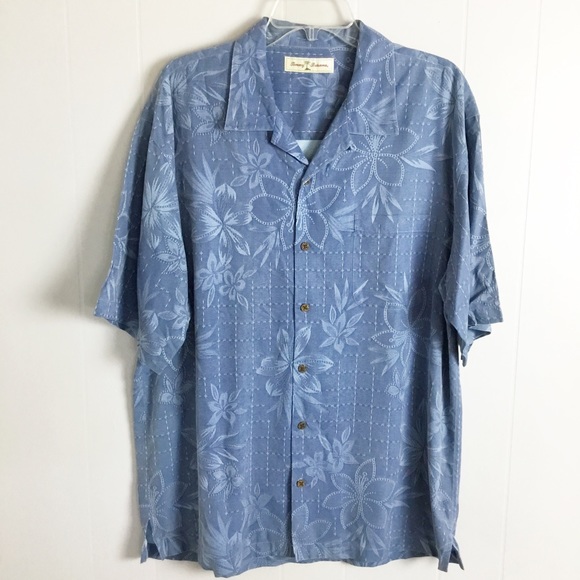 Tommy Bahama Floral Blue 100% Silk Size Large Mens - Picture 1 of 3
